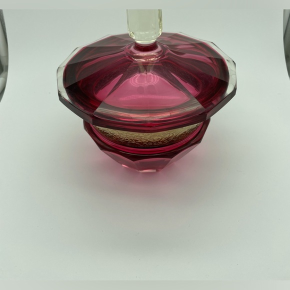 Moser Karlsbad Cranberry Gold Glass Covered Candy Dish Rare Antique - Picture 3 of 8